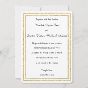 Gold Glittered Trim -5x7Wedding Invitation