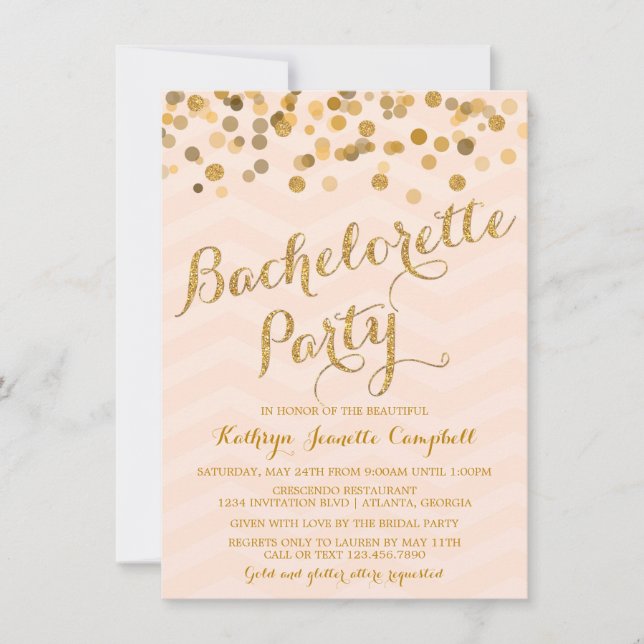 Gold Glittering Confetti Bachelorette Party Invite (Front)