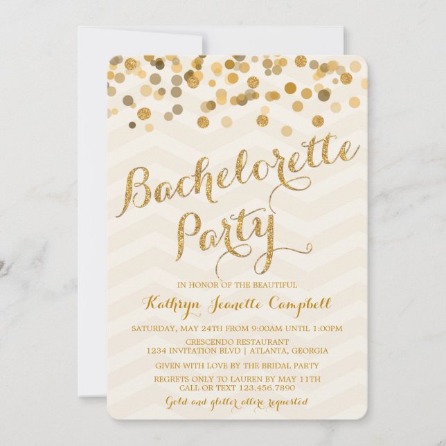 Gold Glittering Confetti Bachelorette Party Invite (Front)
