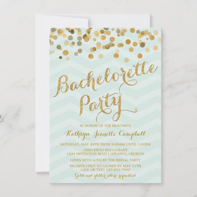 Gold Glittering Confetti Bachelorette Party Invite (Front)