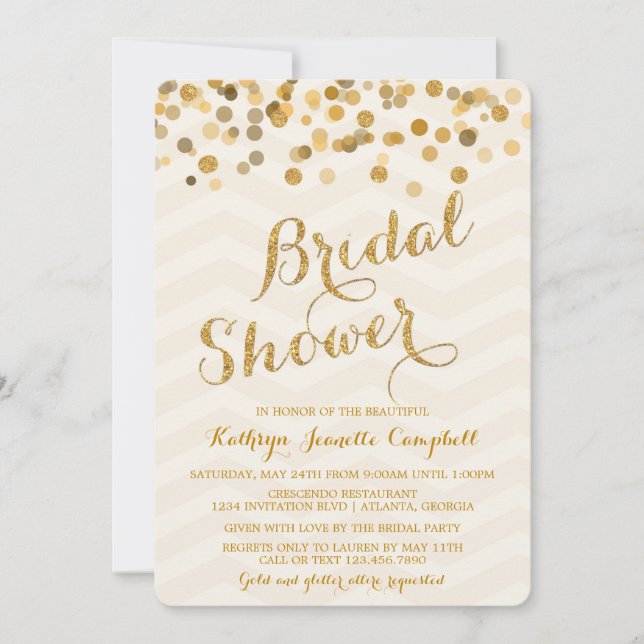 Gold Glittering Confetti Bridal Shower Invite (Front)