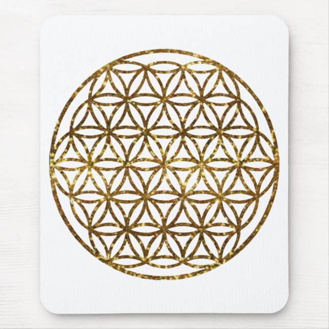 Gold glittering sparkle flower of life mouse mat (Front)
