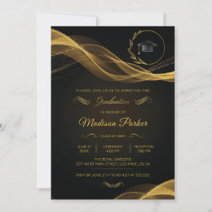 Gold Glittering Wave Graduation  Invitation