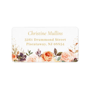 Gold Glitters Autumn Botanical Floral Address Label