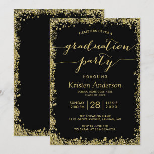 Gold Glitters Border Typography Graduation Party Invitation