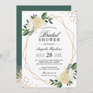 Gold Glitters Greenery Floral Bridal Shower Brunch Invitation