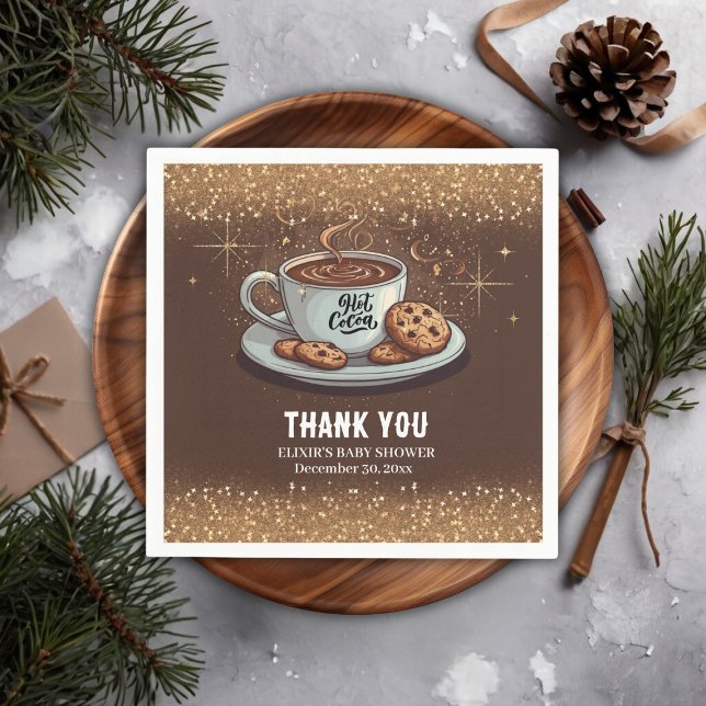 Gold Glitters Hot Chocolate Winter Baby Shower Napkin (Creator Uploaded)