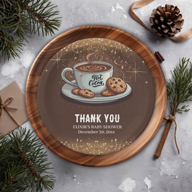 Gold Glitters Hot Chocolate Winter Baby Shower Paper Plate (Creator Uploaded)