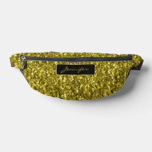 Gold glitters sparkles black Custom name Bum Bags