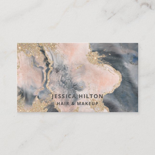 Gold glittery abstract elegant watercolor wash business card (Front)
