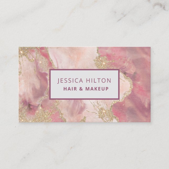 Gold glittery abstract pastel watercolor wash busi business card (Front)