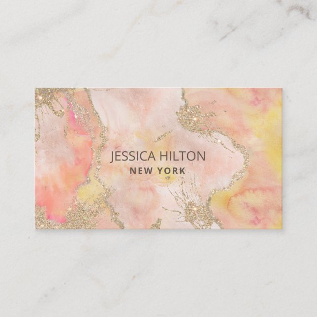 Gold glittery abstract pastel watercolor wash business card (Front)