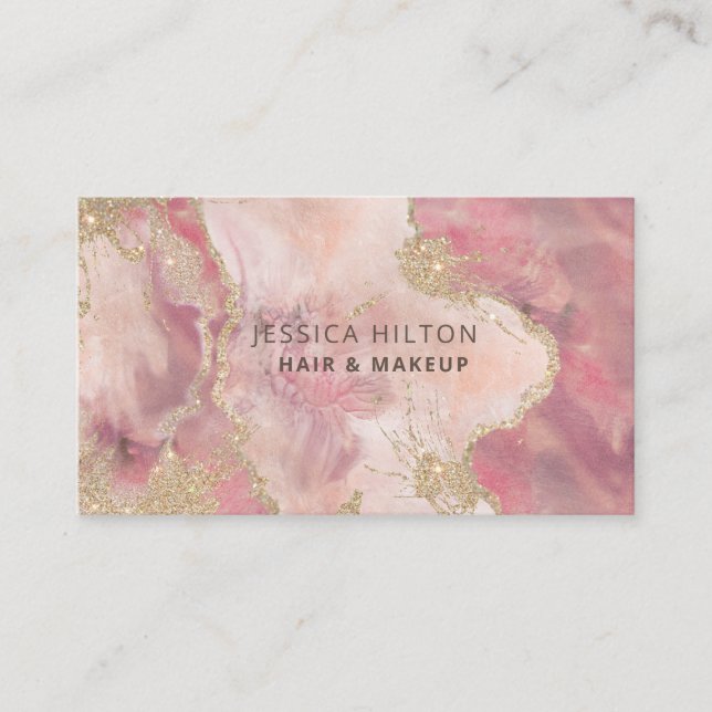 Gold glittery abstract pastel watercolor wash business card (Front)