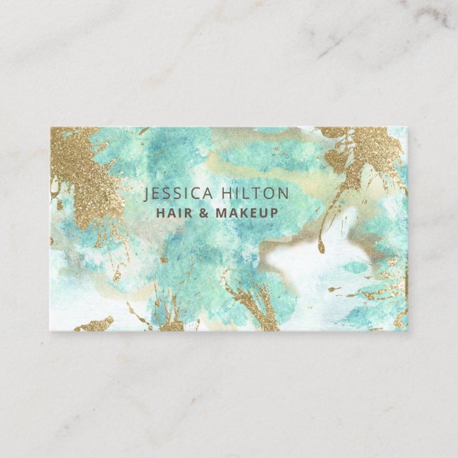 Gold glittery abstract pastel watercolor wash business card (Front)