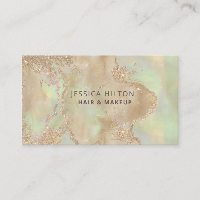 Gold glittery abstract pastel watercolor wash business card (Front)