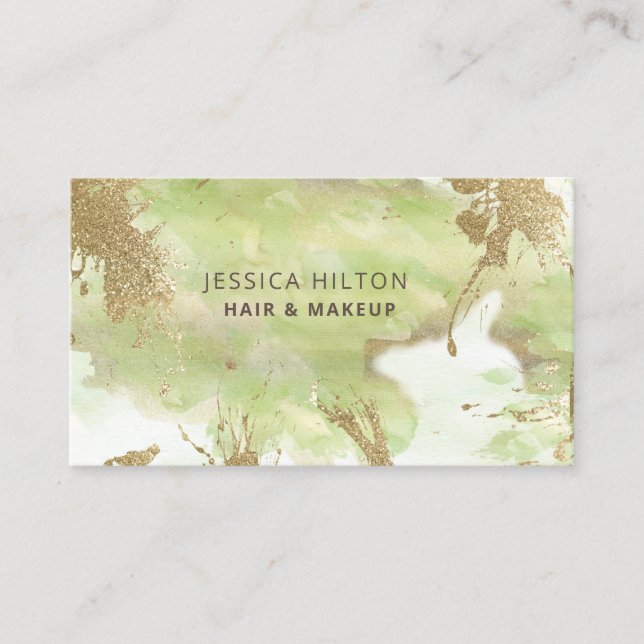 Gold glittery abstract pastel watercolor wash business card (Front)