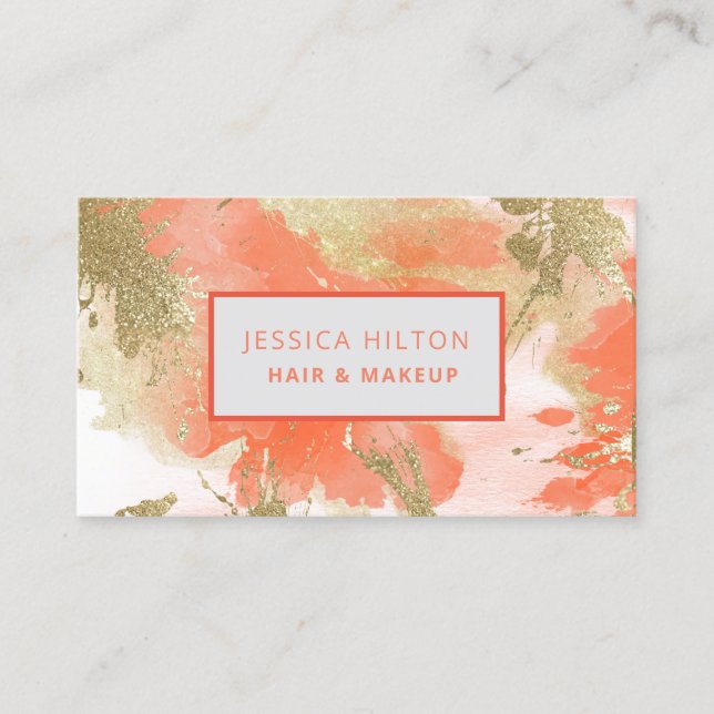Gold glittery abstract pastel watercolor wash business card (Front)