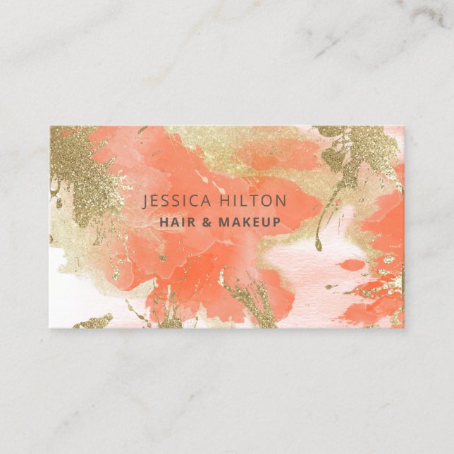 Gold glittery abstract pastel watercolor wash  business card (Front)