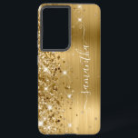 Gold Glittery Foil Girly Signature Samsung Galaxy Case<br><div class="desc">Girly faux sparkly gold glitter highlights on the left edge, over a faux golden ombre brushed metal foil. The modern girly signature features an elegant white calligraphy font with decorative tails in a vertical format. Customise the font styles or move the sparkle graphics to create your own phone gear. The...</div>