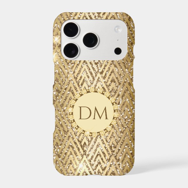 Gold Glittery Geometric Diamond Pattern Monogram  (Back)