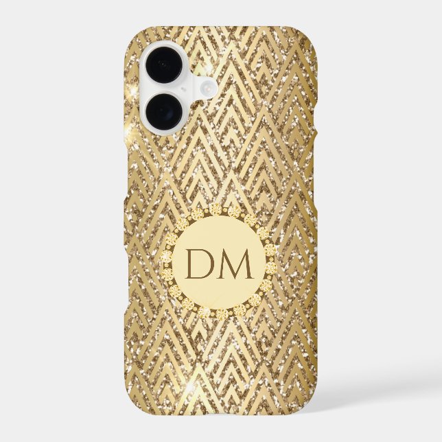 Gold Glittery Geometric Diamond Pattern Monogram (Back)