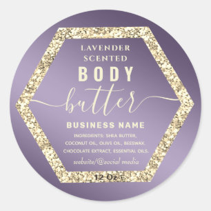 Gold glittery  hexagon script body butter label