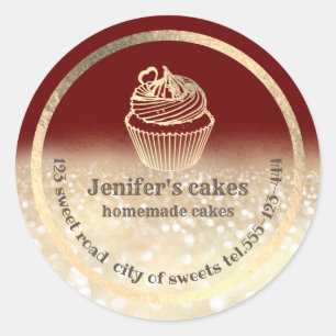 Gold glittery Homemade cakes and treats packaging Classic Round Sticker