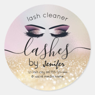Gold glittery lash extension lash cleaner classic round sticker