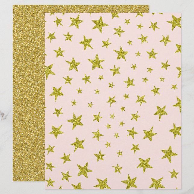 Gold Glittery Looking Star Scrapbook Paper (Front/Back)