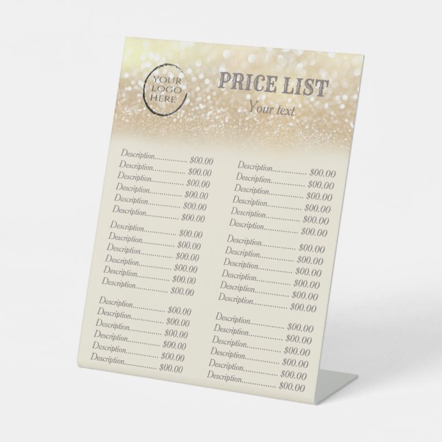 Gold glittery luxury custom logo price list pedest pedestal sign (Front)