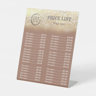 Gold glittery luxury custom logo price list pedest pedestal sign