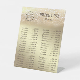 Gold glittery luxury custom logo price list pedestal sign