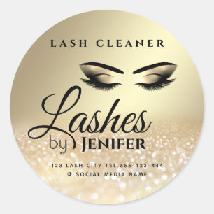 Gold glittery makeup lash extension lash cleaner c classic round sticker