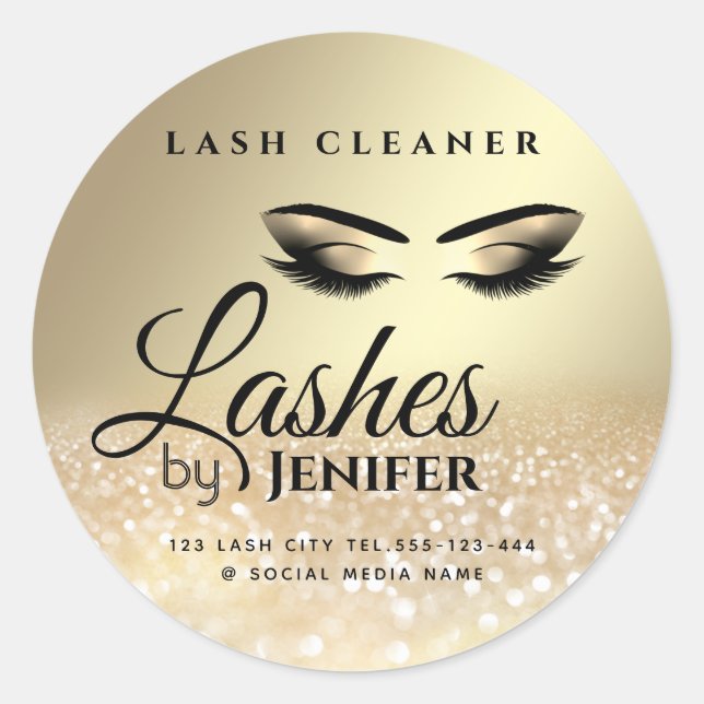 Gold glittery makeup lash extension lash cleaner c classic round sticker (Front)