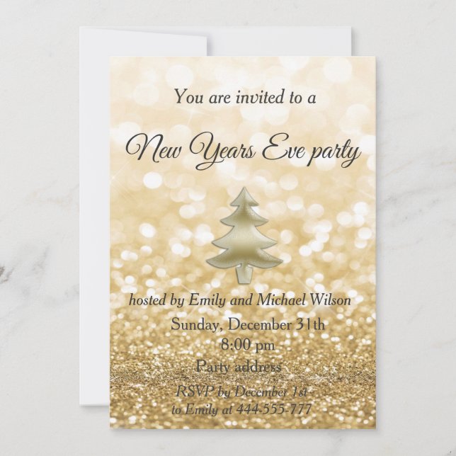 Gold Glittery New Years eve party Invitation (Front)