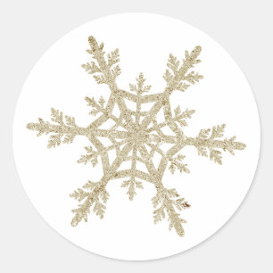 Gold Glittery Snowflake Classic Round Sticker