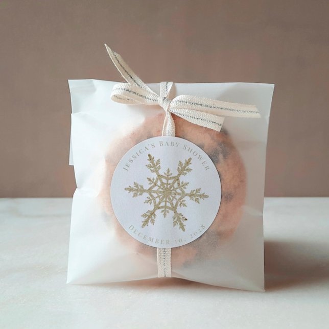 Gold Glittery Snowflake Classic Round Sticker (Creator Uploaded)
