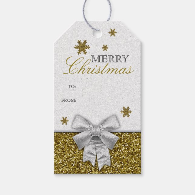 Gold Glittery Snowflakes Gift Tags (Front)