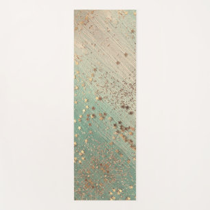 Gold Glittery Stars on Sea Green  Yoga Mat
