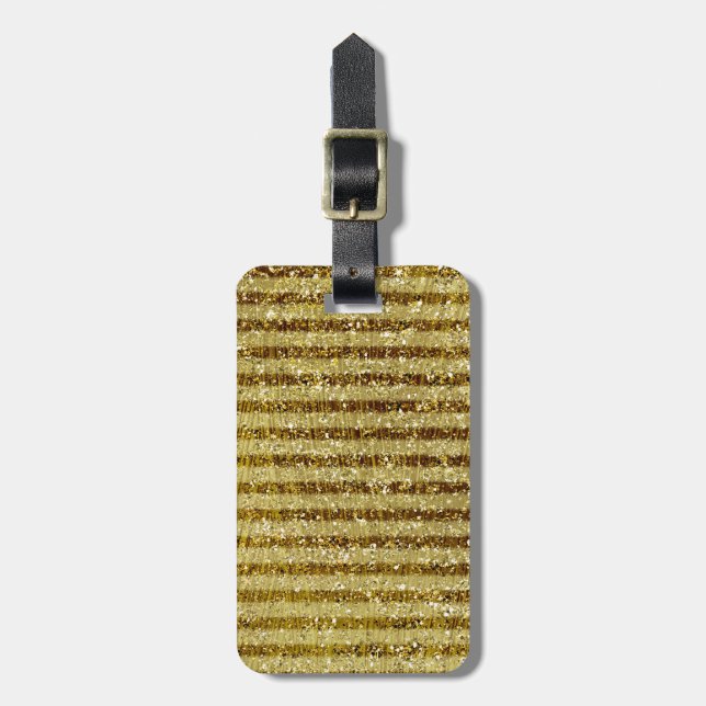 Gold Glittery Stripes Luggage Tag (Front Vertical)