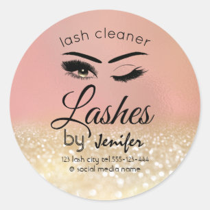 Gold glittery wink lash extension lash cleaner cla classic round sticker