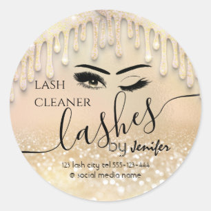 Gold glittery wink lash extension lash cleaner classic round sticker