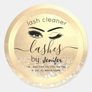 Gold glittery wink lash extension lash cleaner classic round sticker