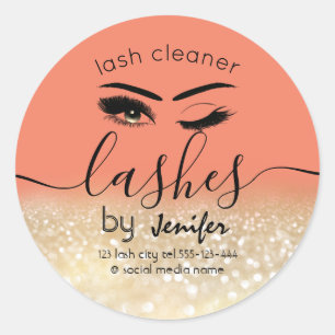 Gold glittery wink lash extension lash cleaner classic round sticker