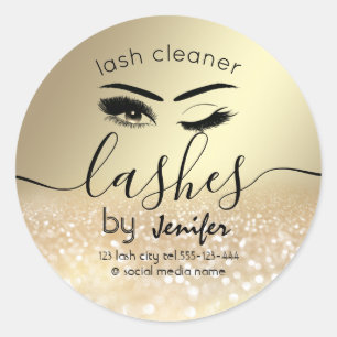 Gold glittery wink lash extension lash cleaner classic round sticker