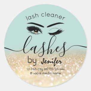 Gold glittery wink lash extension lash cleaner classic round sticker