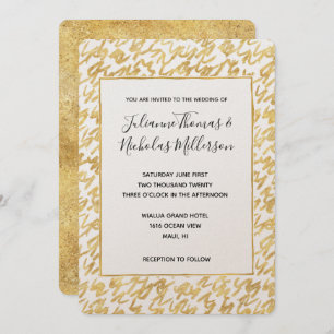Gold Glitz Abstract Squiggles Wedding Invites