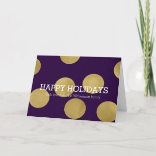 Gold Glitz and Purple Dots Christmas Holiday Card