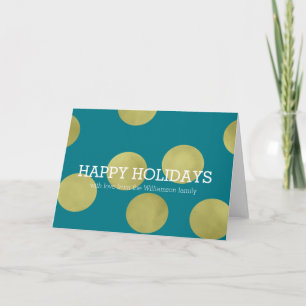 Gold Glitz and Teal Dots Christmas Holiday Card