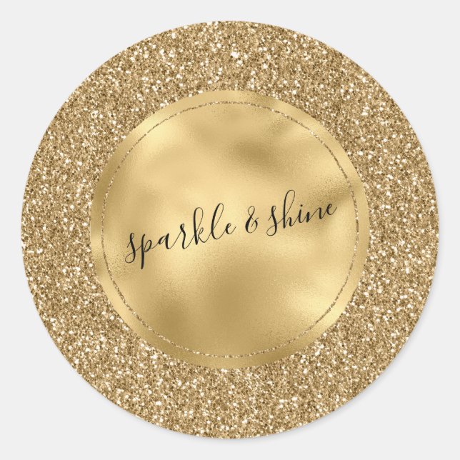 Gold Glitz Glam Glitter Sparkle Personalised Classic Round Sticker (Front)